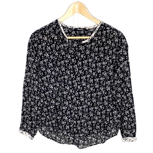 ⚡️$10⚡️Madewell | Black/White Branch Floral Mix Meadow Cotton Blouse Sz Small - Picture 3 of 14